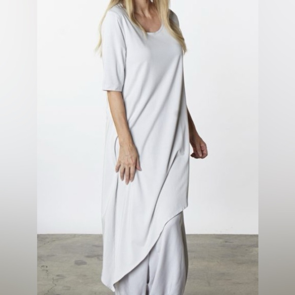 BRYN WALKER Moriah Bamboo Organic Cotton Asymmetrical Lagenlook Midi Dress L